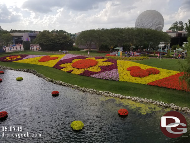 The Epcot International Flower and Garden Festival is going on.  A look at the large flower beds from above.