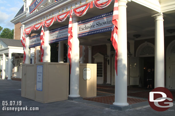 Renovation work in front of the American Adventure.  They are replacing the brick work.