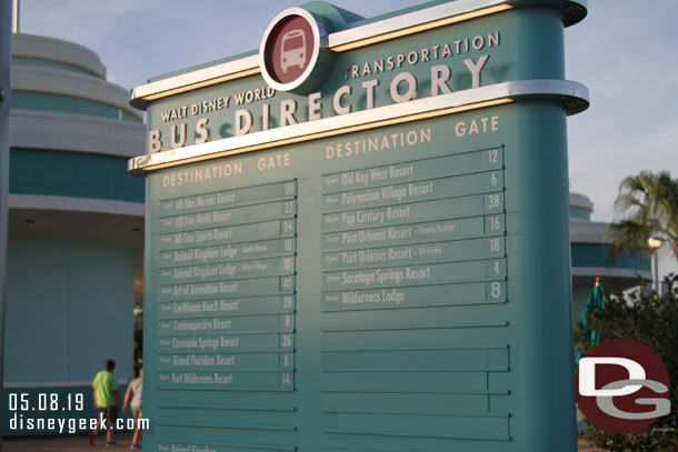 The Disney Bus directory at Disney's Hollywood Studios.