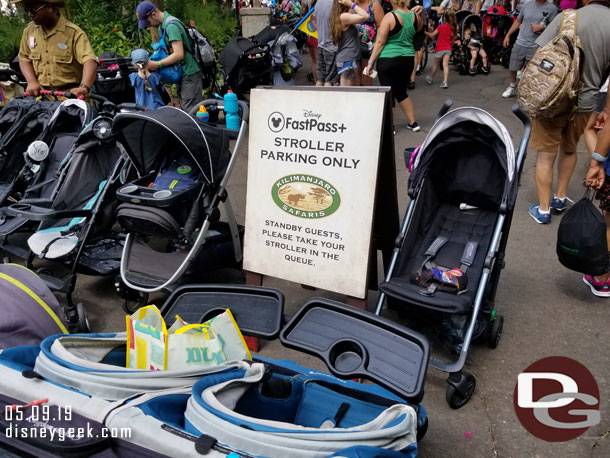 A closer look at the stroller parking signage.