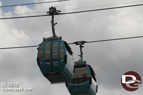 The gondolas are not air conditioned.  Instead they rely on airflow from their movement. Here you can see the open vents.