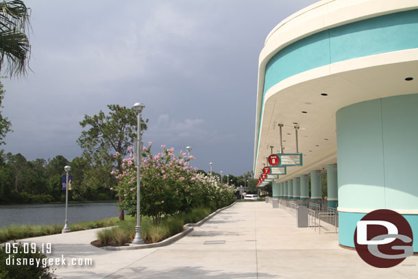 After watching several cycles of the Skyliner Gondoalas and with the skies darkening I decided to set off for Epcot.   I wanted to walk to see the Skyliner work along the way.  Here is where the walkway starts now next to the new bus stop.