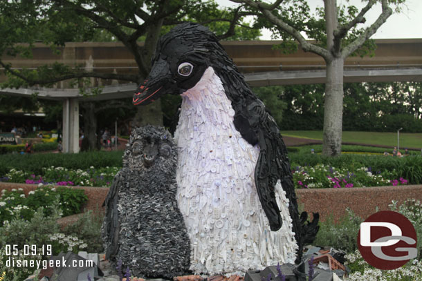 Penguins made out of plastic trash.