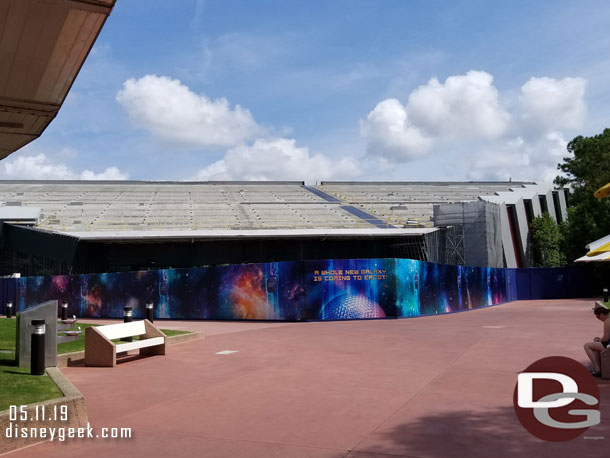 Not a lot of visible progress on the entry building for the Guardians coaster, former Universe of Energy.