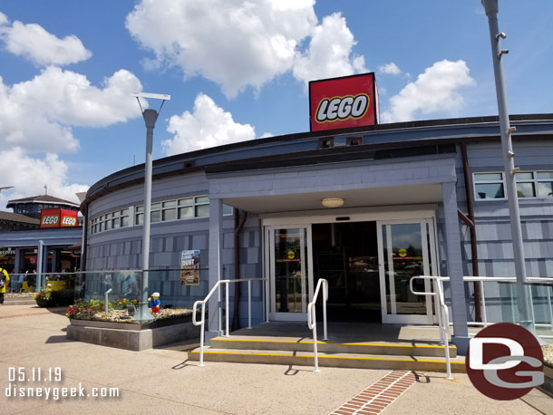 The displays around the door of the LEGO store are being replaced.