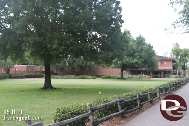 No changes yet as you look toward Pioneer Hall. Flags marking the ground though.