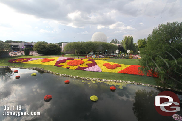 The large flower beds of Future World as we circled Epcot.