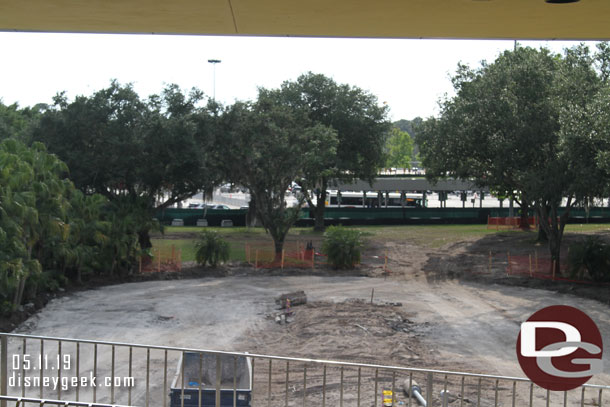 The former tram turn around. Assuming this will be the new entry walkway to security. I have not seen any concept art year but the way they have the area blocked off and fences up it is a guess.