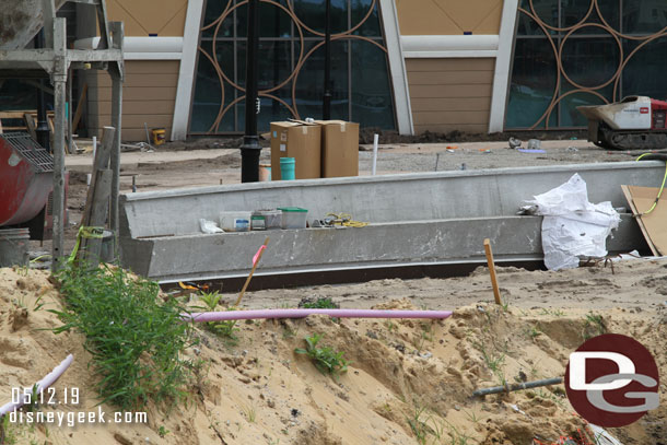 A closer look at one of the concrete structures that appears to be a bench.