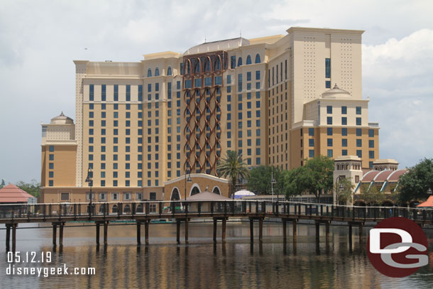 A wider view of the new tower.  On the bottom right you can see the roof of the original lobby building.