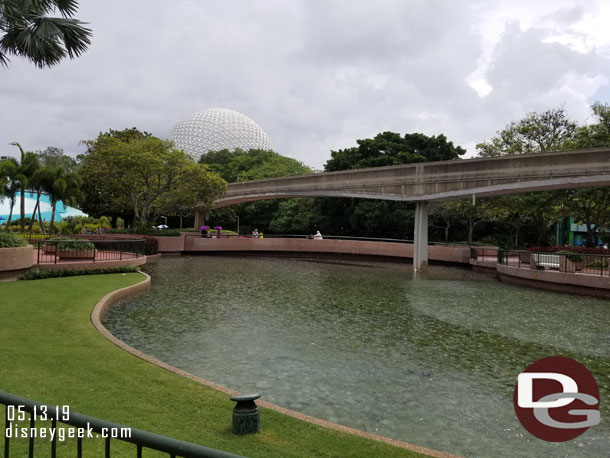 Looking toward Spaceship Earth as it is drizzling out.
