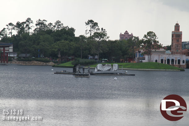 In the World Showcase Lagoon infrastructure to support the new night time show coming next year is being installed.