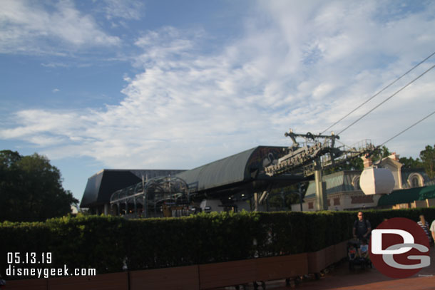 Hedge barriers around the Skyliner station as work continues.
