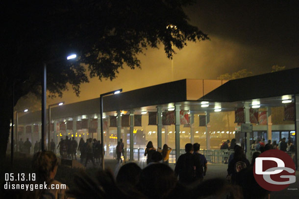 I walked a little too fast and caught up to the Illuminations smoke that was covering the bus stops still.