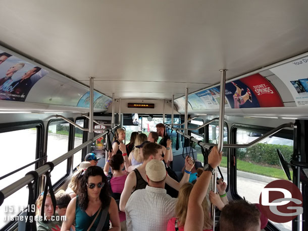 Made it onto a bus and traveling toward Animal Kingdom at 9:52am