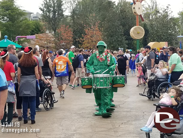 The Green Army Patrol Band was marching around and performing.