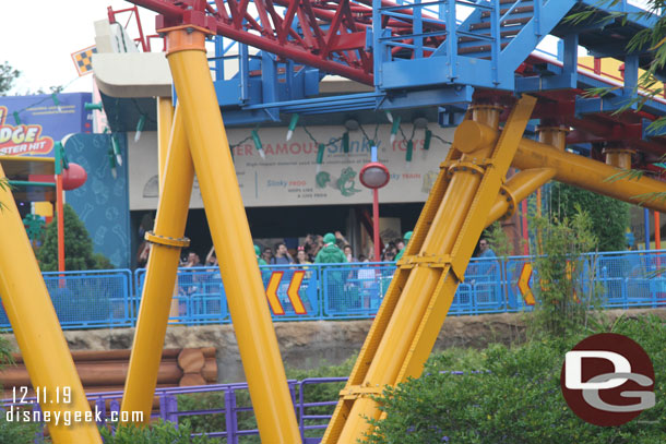 The circled the area and performed in the queue for Slinky Dog.