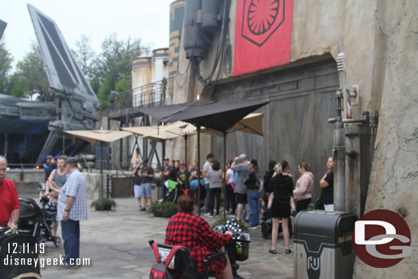 A line of guests along what would be the Fantasyland Entrance in Anaheim.