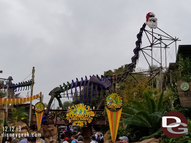 Heading into Dinoland USA which is decorated for the holidays.