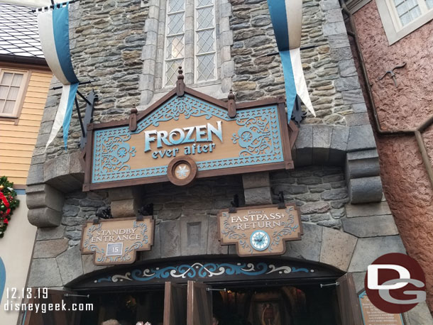 9:08am - Arrived at Norway, a posted 15 min wait for Frozen Ever After