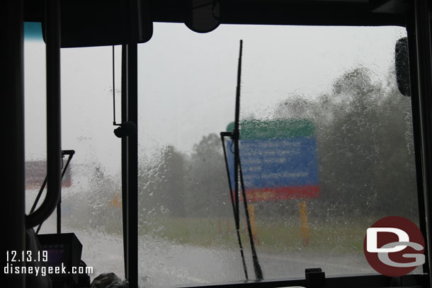 It really started to rain as we stepped onto a waiting bus for Disney's Animal Kingdom Lodge. While driving to the lodge the skies opened.