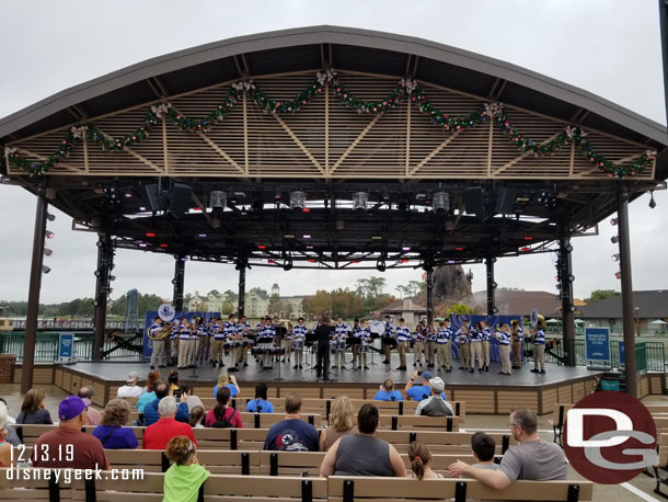 An entertaining band performing.  Their drum line was front and center.