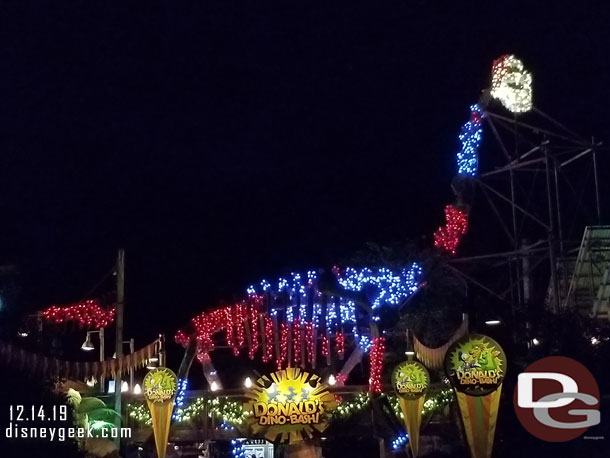 Dinoland USA has some new decorations this year.  The dino at the entrance has a light display.