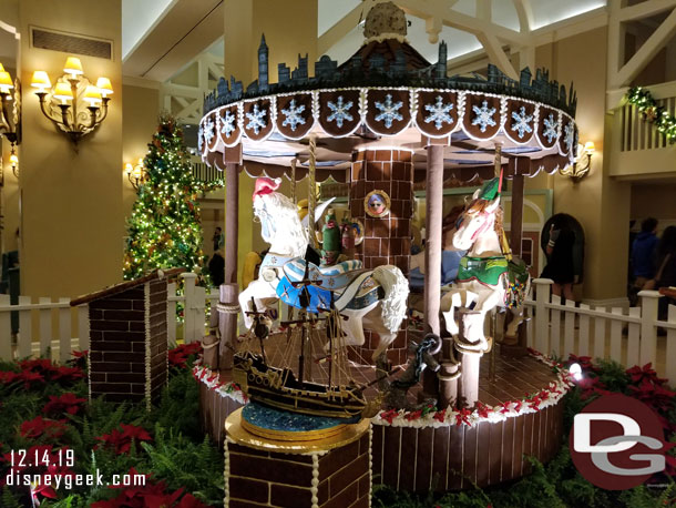 Stopped by the lobby to see this year's gingerbread carousel.  It is the 20th year for the display and the theme this time is Peter Pan.