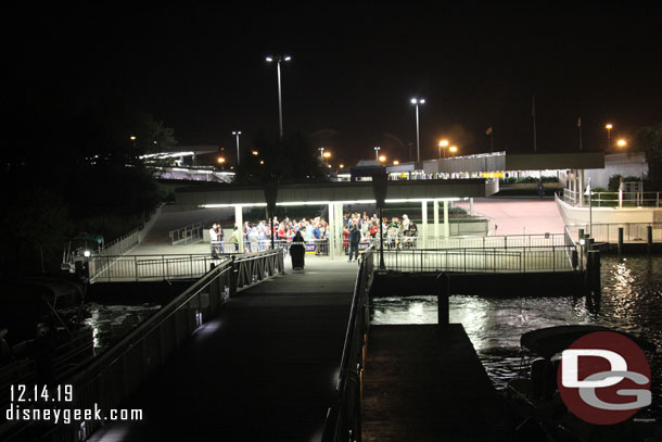 More guests waiting to head to the park than are onboard leaving.