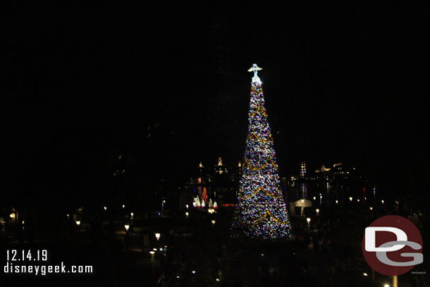 Epcot Christmas tree from the Monorail.