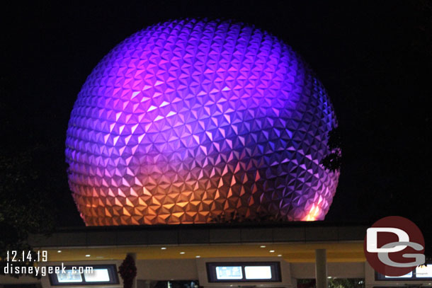 Spaceship Earth looming over the ticket booths.