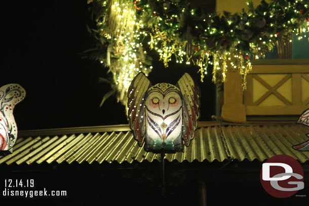 A closer look at some of the Christmas decorations on Discovery Island.