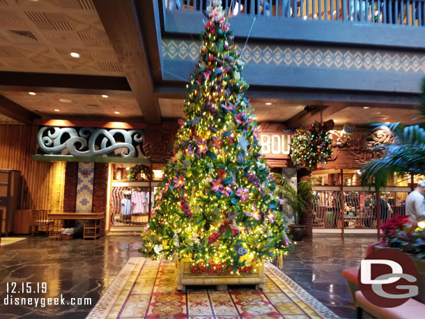 The Polynesian Tree is on the ground level right as you would enter from the parking lot/car drop off.