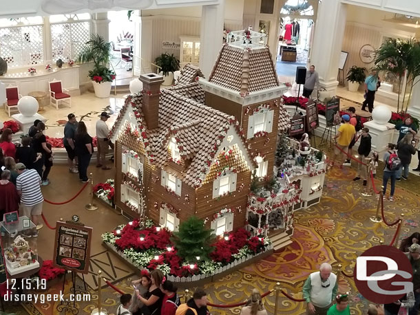 The traditional gingerbread house was lobby on the ground level.