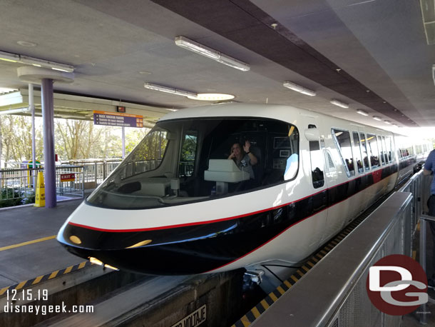 A recently renovated Monorail Black arrived at the station on the Epcot line.