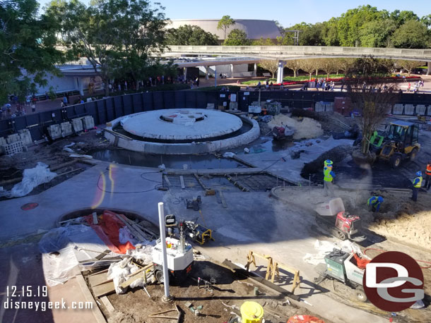 The fountain area still has concrete work going on.