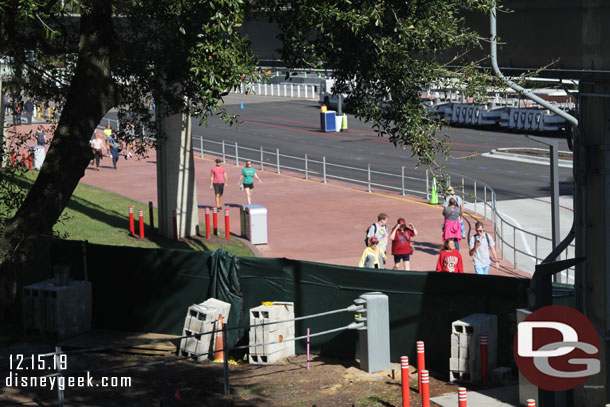 The new tram stop through the trees.  