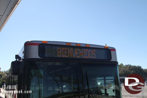 The bus arrived, about 7 minutes after entering the queue.