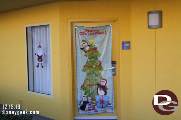 Walking through Pop Century to catch a bus.  A decorated room.