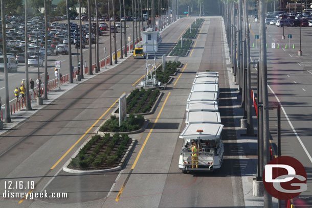 The tramway for the parking lot.