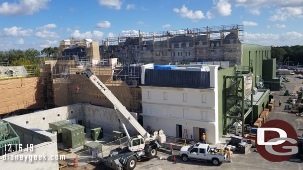 The main show building in the background and in the foreground a utility area.