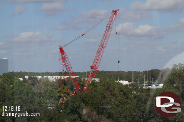 This large crane is backstage at Epcot and is being used to move barges for the new fireworks show.