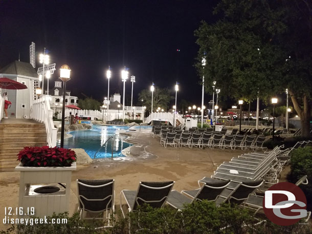 Walking by the pool toward the Beach Club after dinner.