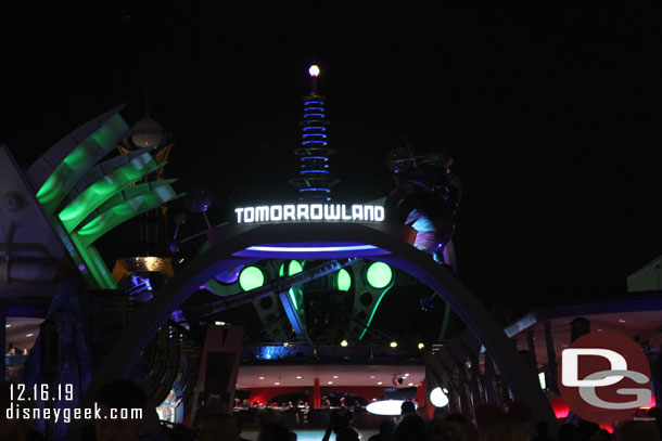 Tomorrowland Entrance at night.