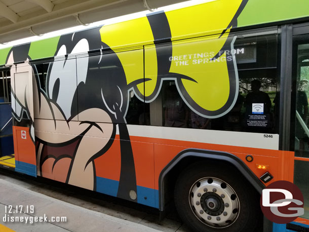 Goofy on a Disney Springs bus while we waited.