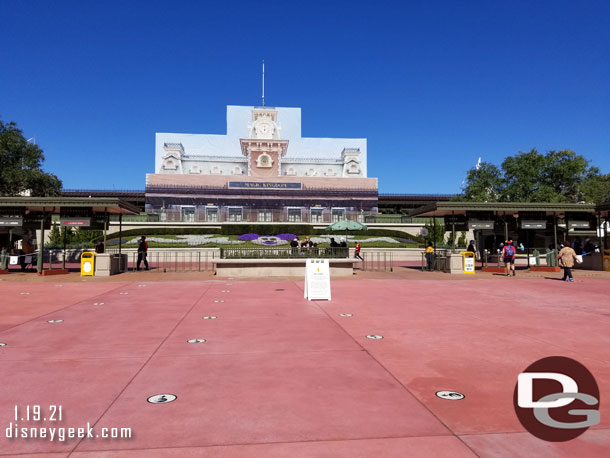 Just before 1pm we were exiting the Magic Kingdom.  The markers on the ground are for the Monorail queue when needed.