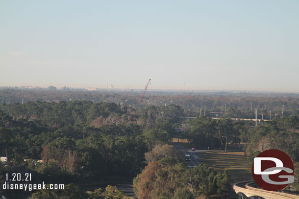 Here you can see World Drive that leads to the Contemporary and Magic Kingdom from Transportation and Ticket Center. In the distance the crane is for work on Floridian Way.