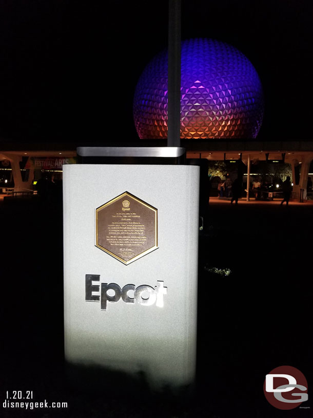 Epcot dedication plaque.