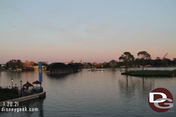 World Showcase Lagoon. This is my first time seeing the first two barges for Harmonious.  There will be two more this size installed.