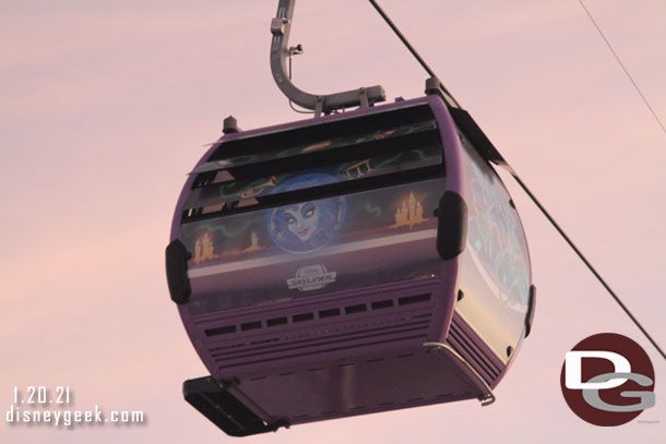 Skyliner Gondolas zip overhead.